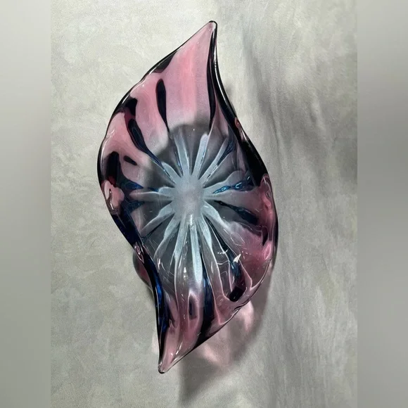 Mid-Century Modern Art Glass Bowl Purple Pink 17”